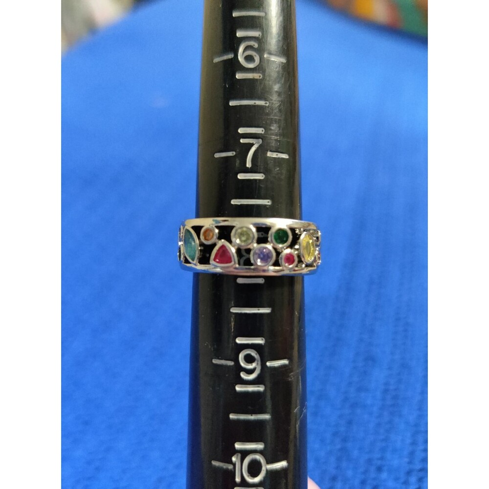 Colorful Geometric Stones Rainbow Ring